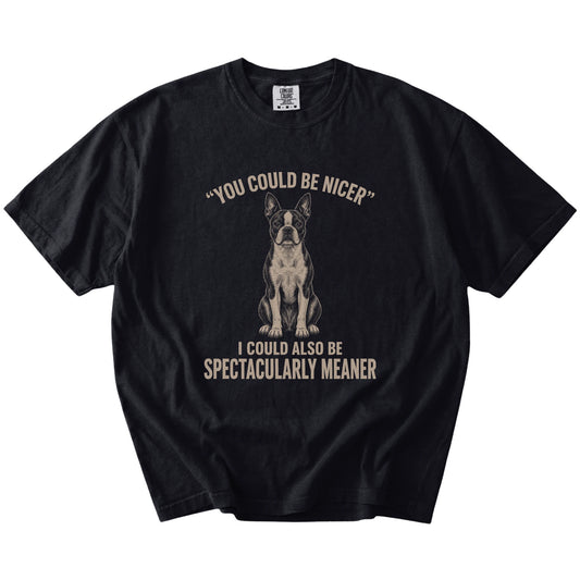 Boston Terrier Guard Dog T-Shirt in Black — flat lay