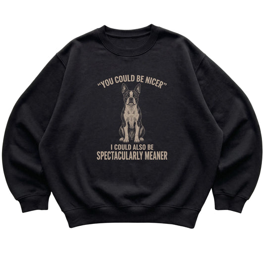 Boston Terrier Guard Dog Sweatshirt in Black — flat lay
