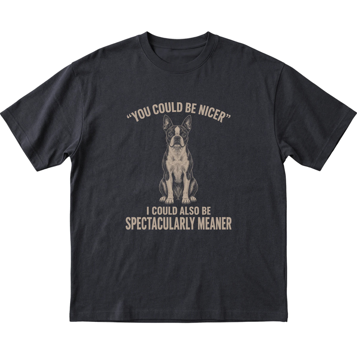 Boston Terrier Guard Dog T-Shirt in Black — flat lay