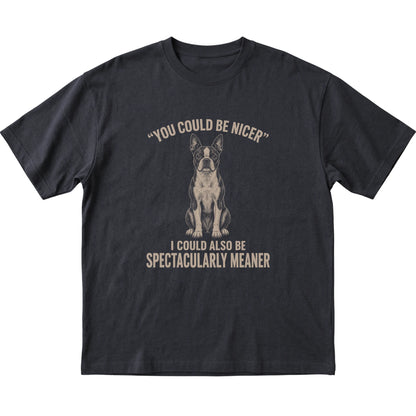 Boston Terrier Guard Dog T-Shirt in Black — flat lay