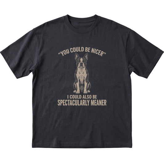 Boston Terrier Guard Dog T-Shirt in Black — flat lay