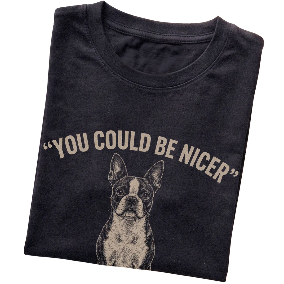 Boston Terrier Guard Dog T-Shirt in Black — folded detail