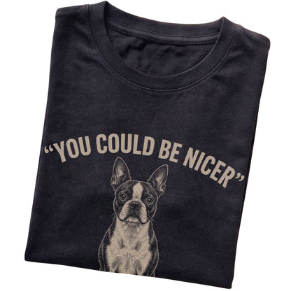 Boston Terrier Guard Dog T-Shirt in Black — folded detail