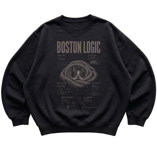 Black Boston Terrier Logic sweatshirt laid flat