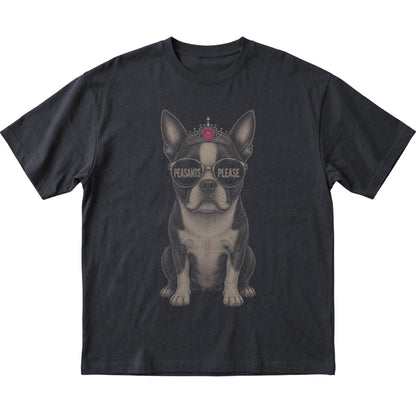 Black Boston Terrier Peasants Please T-Shirt laid flat