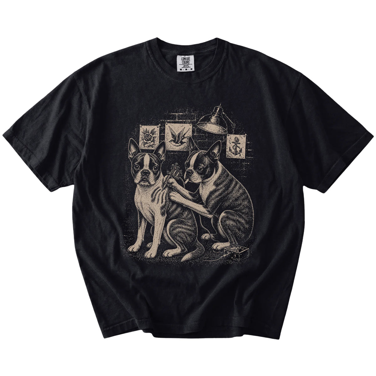 Black Boston Terrier Tattoo t-shirt laid flat