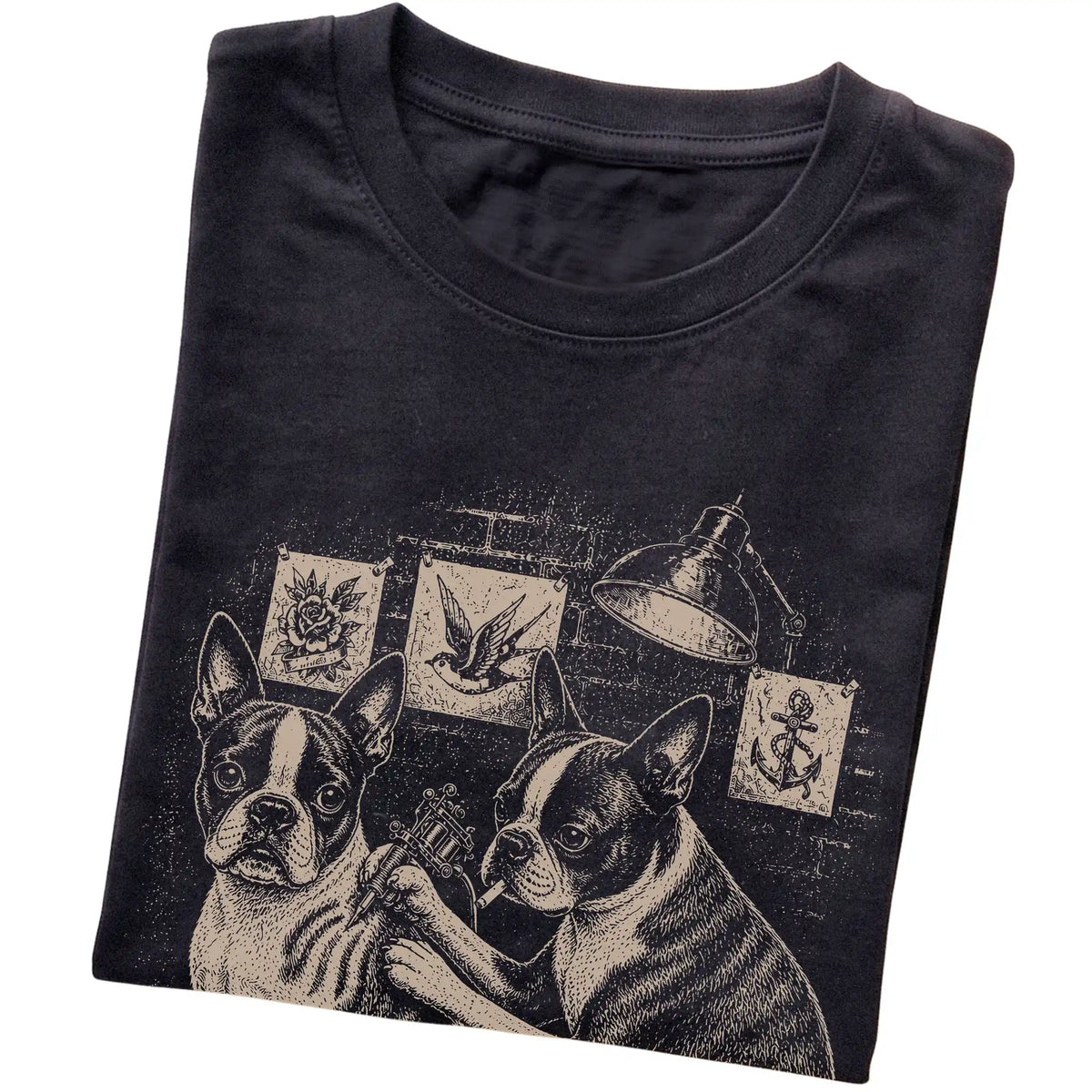 Black Boston Terrier Dog Tattoo Artist folded detail view