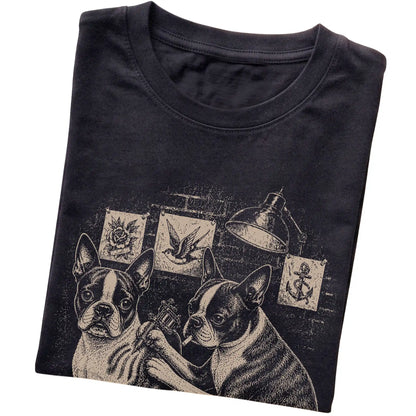 Black Boston Terrier Dog Tattoo Artist folded detail view