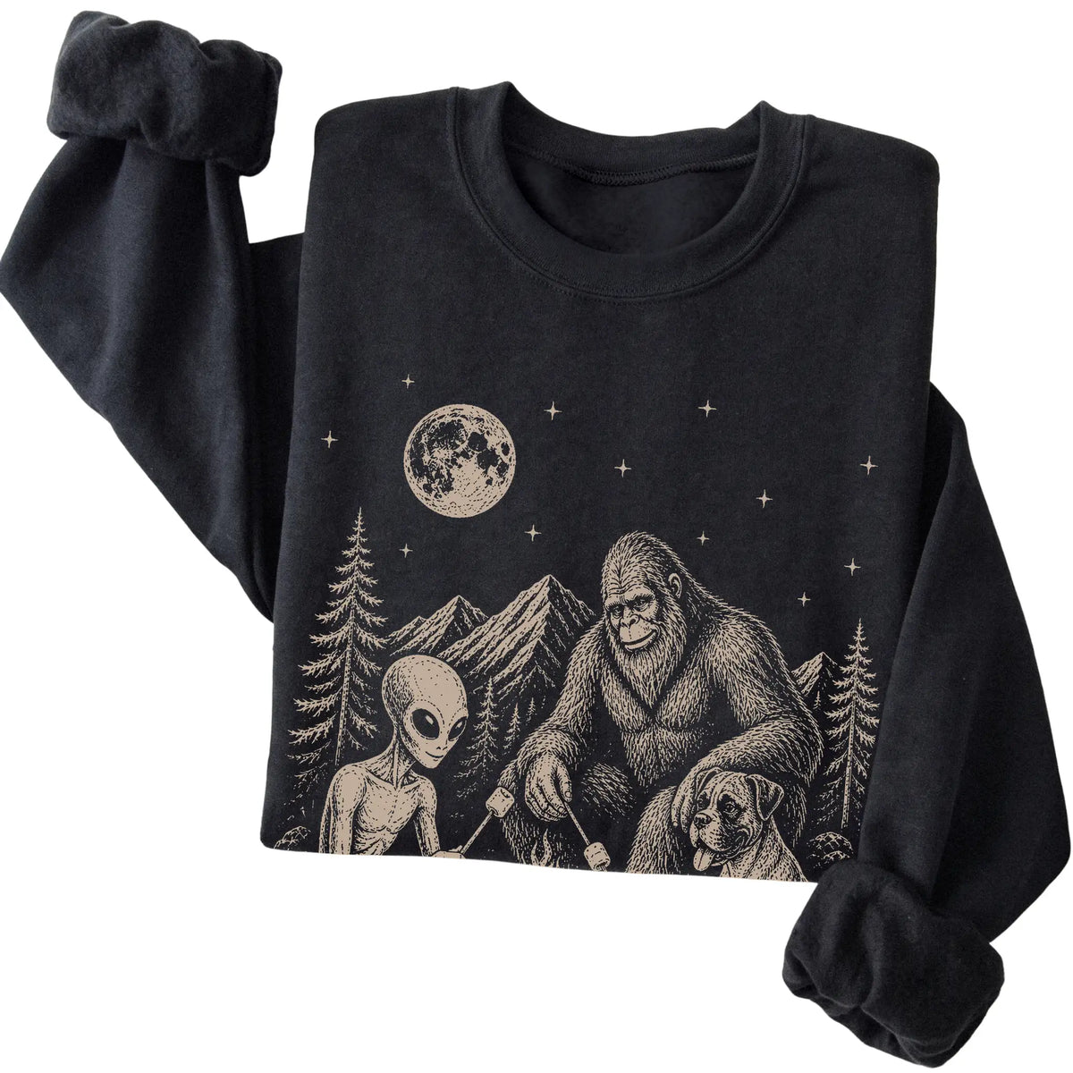 Black Boxer Camping with Bigfoot and Alien folded detail view