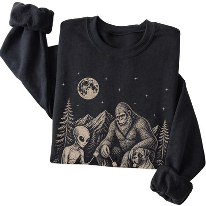Black Boxer Camping with Bigfoot and Alien folded detail view
