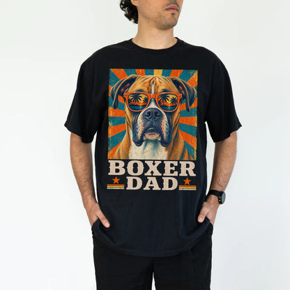 Retro Boxer Dad design on a Black Comfort Colors T-shirt worn by a model