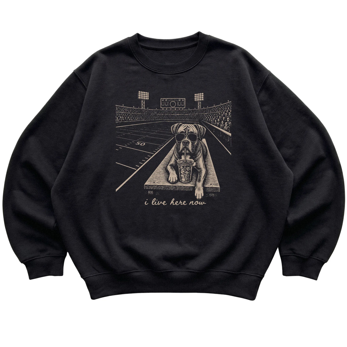 Black Boxer Football Tailgate sweatshirt, laid flat