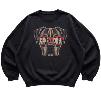 Black Boxer Game Day Sunglasses sweatshirt, laid flat
