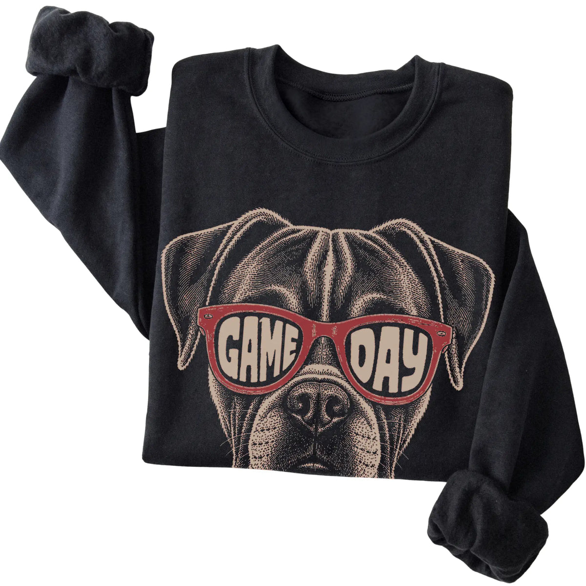Black Boxer Game Day Sunglasses sweatshirt, folded