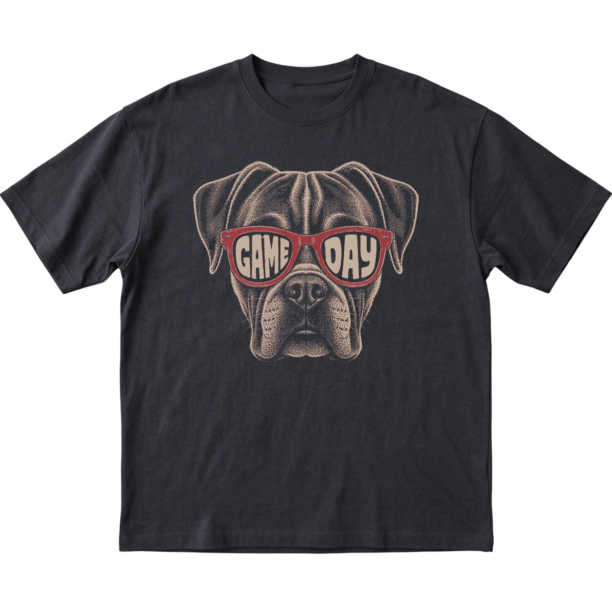Black Boxer Game Day Sunglasses T-shirt, laid flat