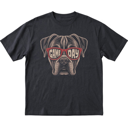 Black Boxer Game Day Sunglasses T-shirt, laid flat