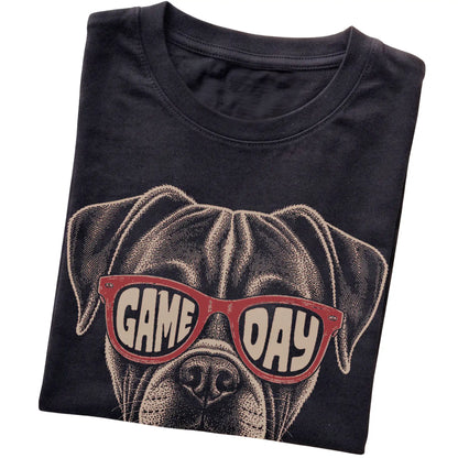 Black Boxer Game Day Sunglasses T-shirt, folded