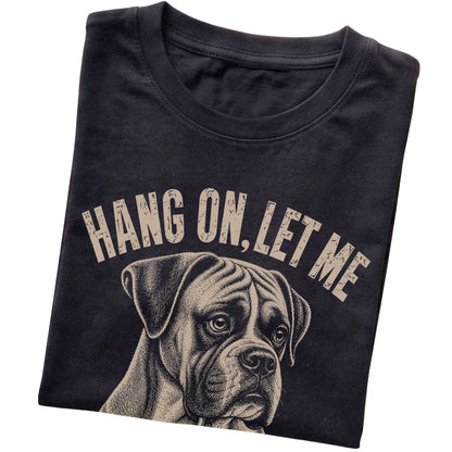 Black T-shirt featuring Overthinking Boxer, folded presentation