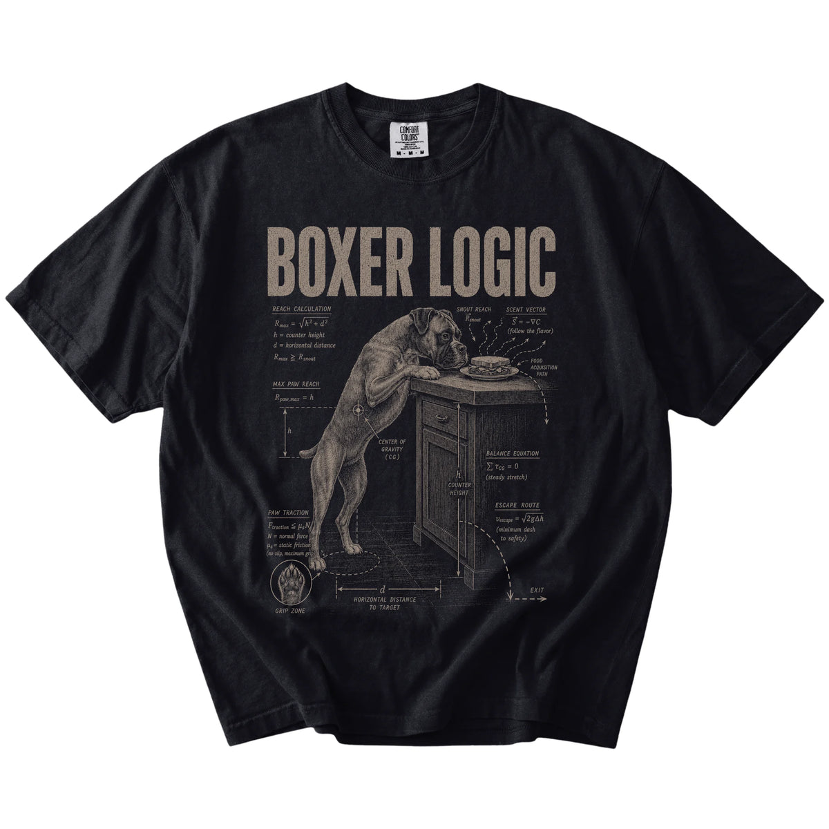 Black Boxer Logic t-shirt laid flat