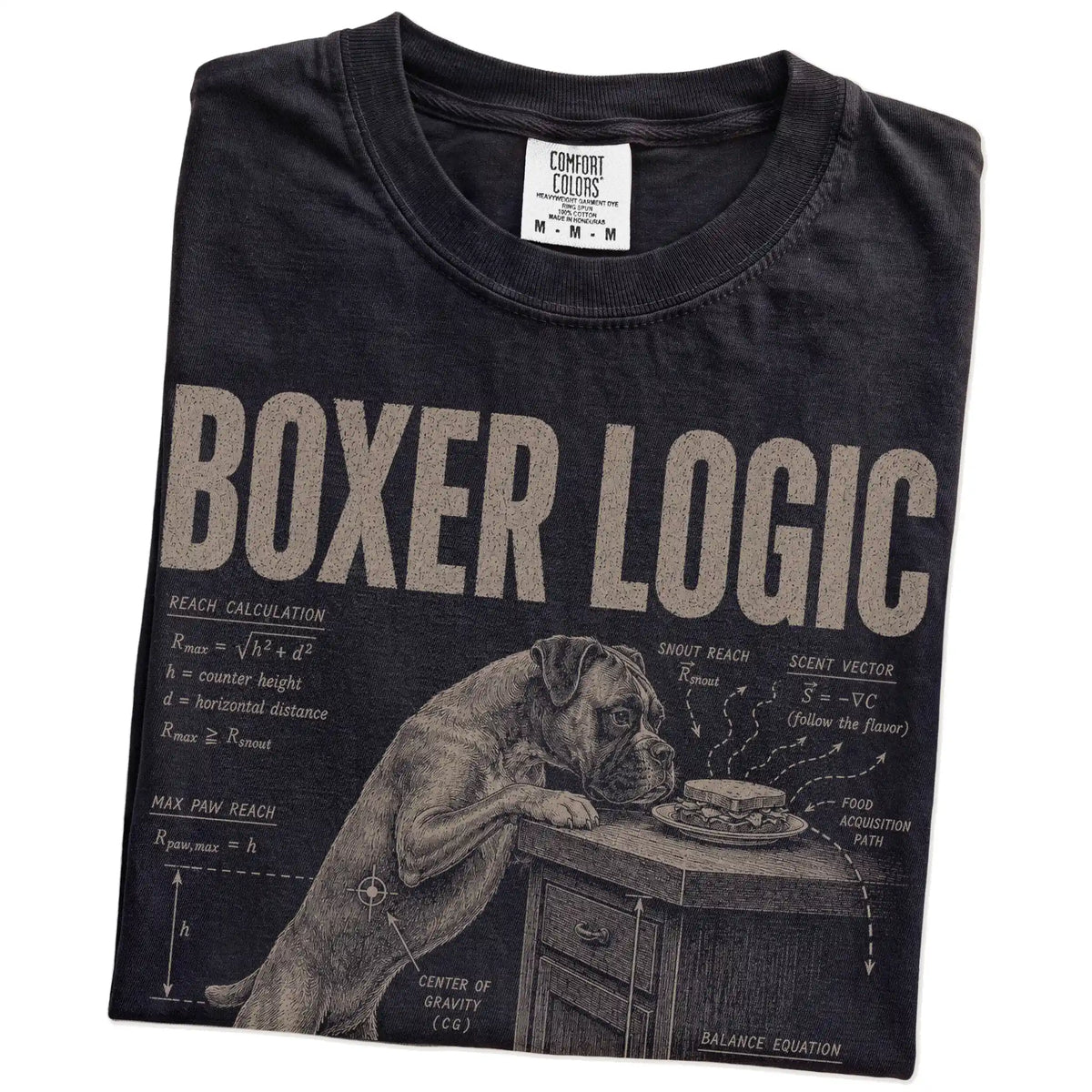 Folded Black Boxer Logic t-shirt showing the graphic