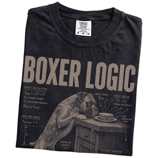 Folded Black Boxer Logic t-shirt showing the graphic