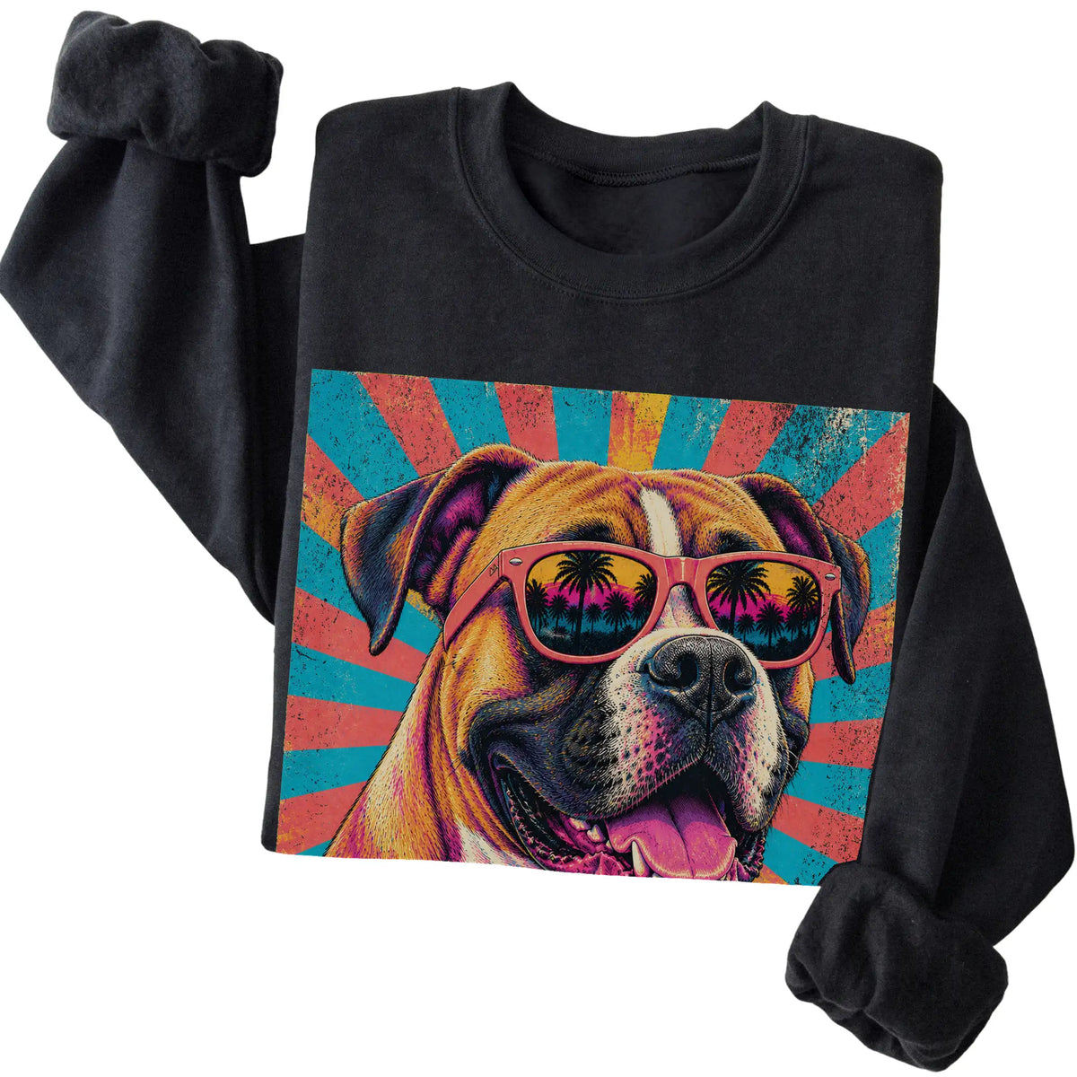 Folded Black crewneck sweatshirt with a Retro Boxer Mama design
