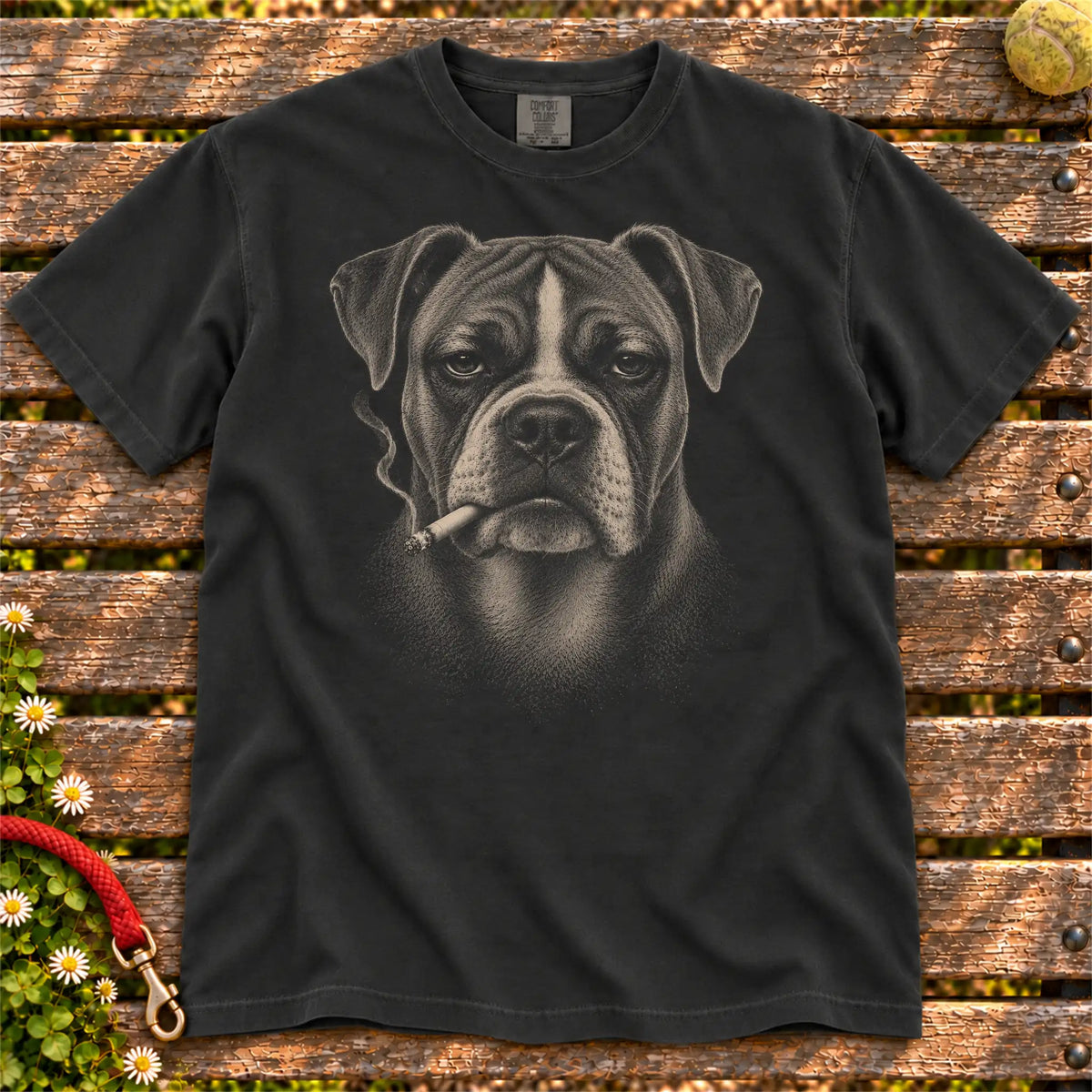 Boxer smoking design on a Black t-shirt