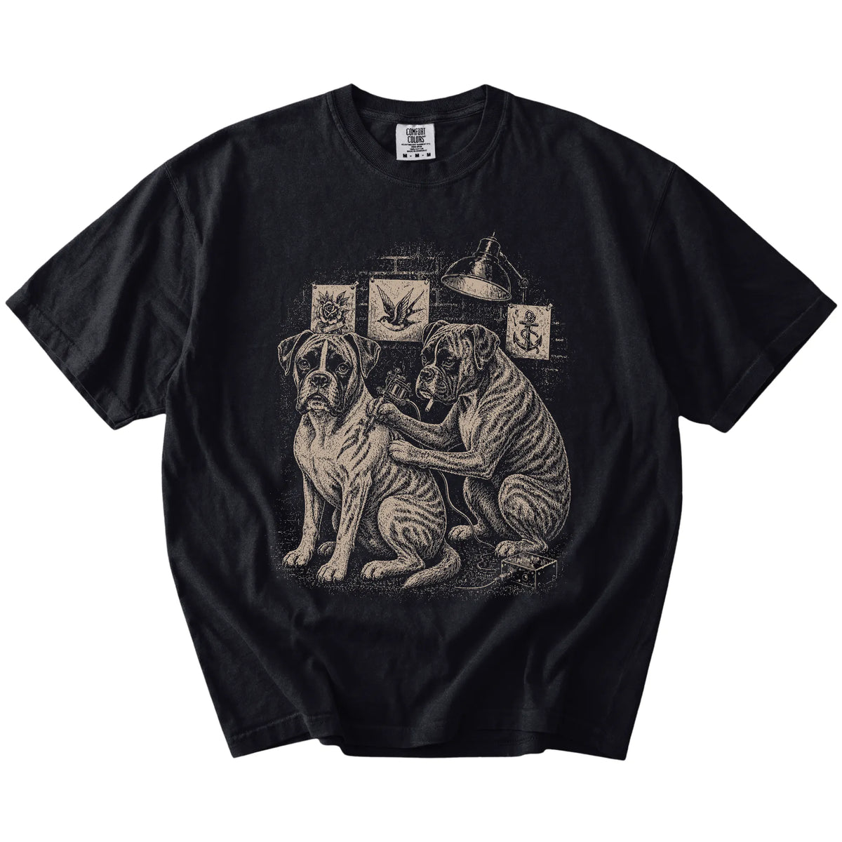 Black Boxer Tattoo t-shirt laid flat