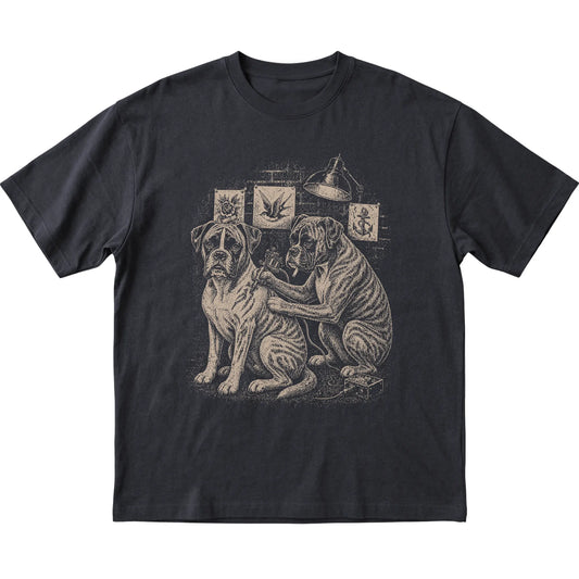 Black Boxer Dog Tattoo Artist shirt laid flat