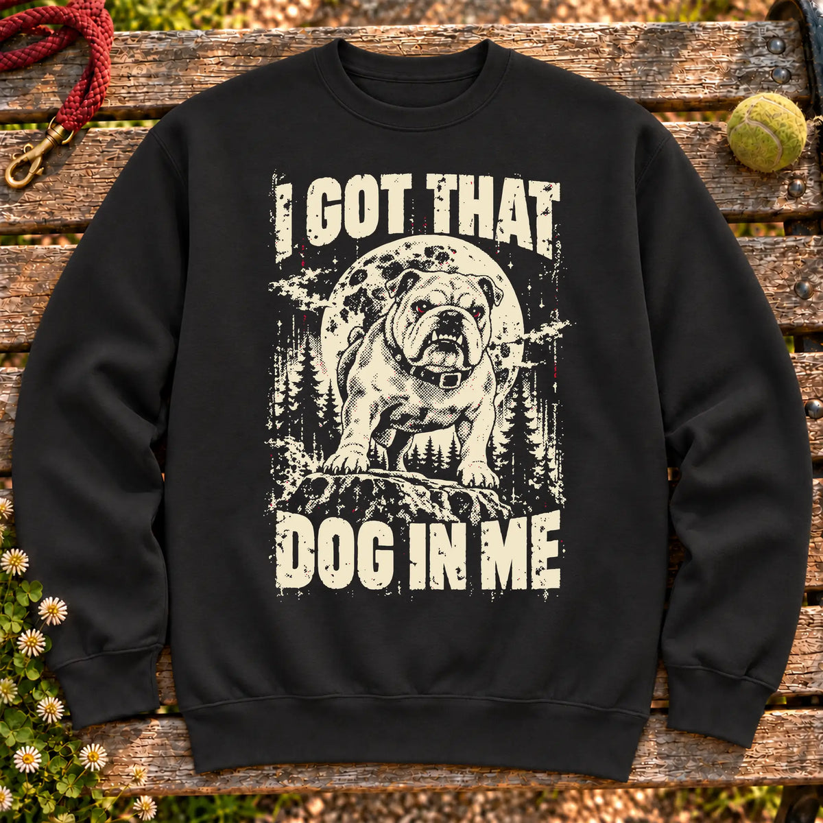 Black Bulldog I Got That Dog in Me sweatshirt, full garment view