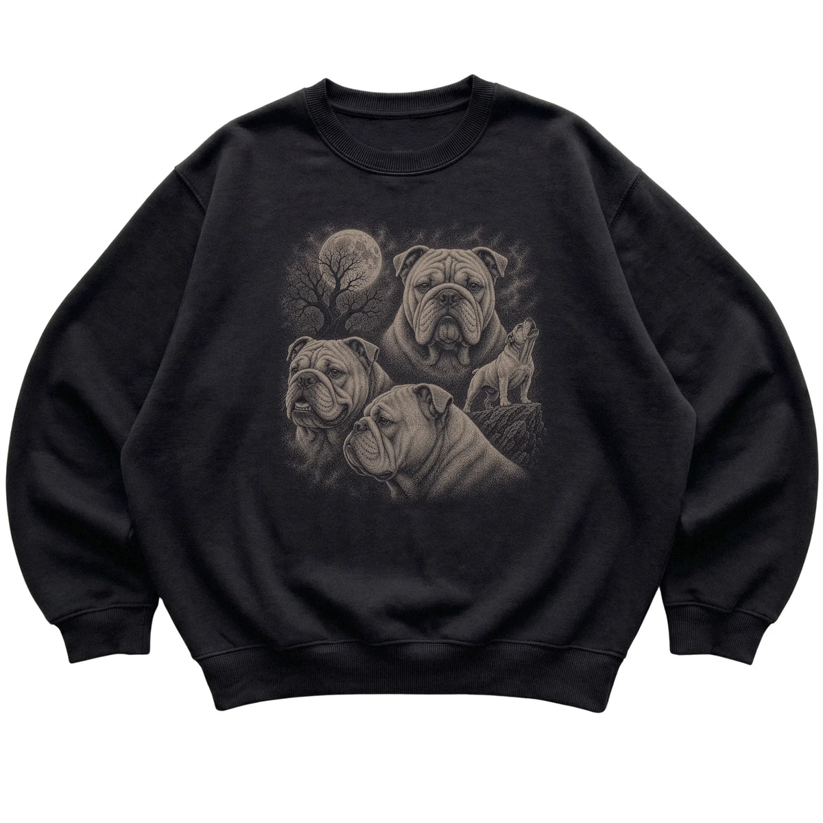 Bulldog 90s Moon Sweatshirt in Black — flat lay