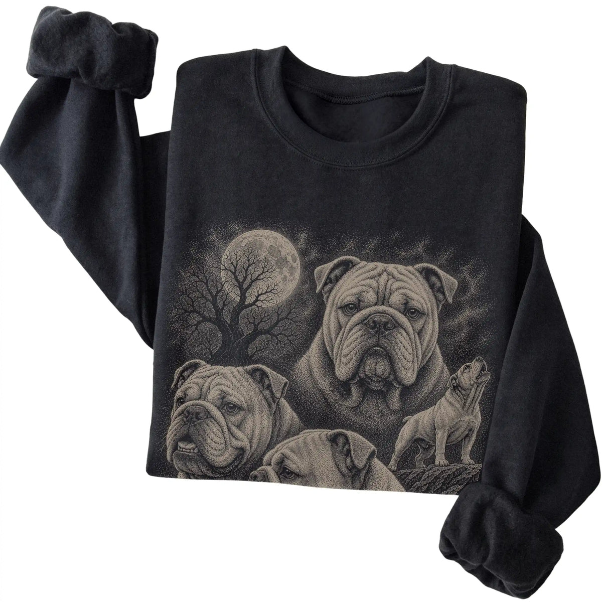 Bulldog 90s Moon Sweatshirt in Black — folded detail