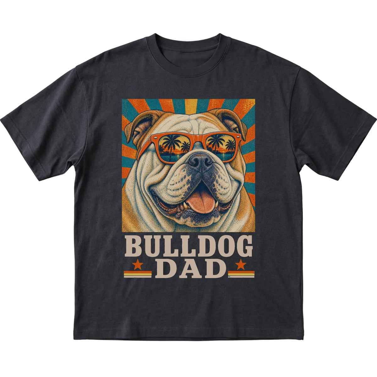 Retro Bulldog Dad design on a Black softstyle T-shirt