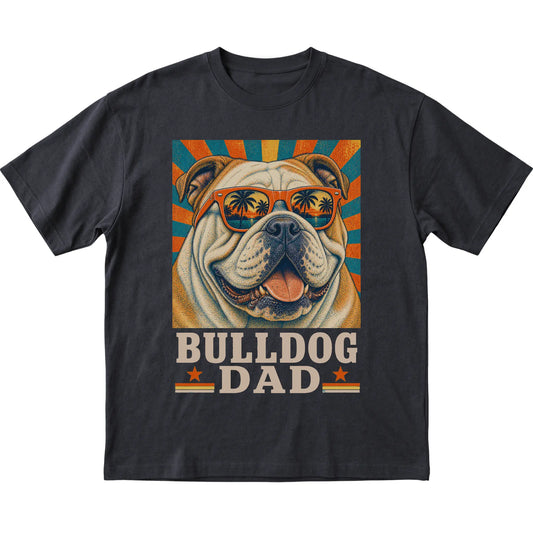 Retro Bulldog Dad design on a Black softstyle T-shirt