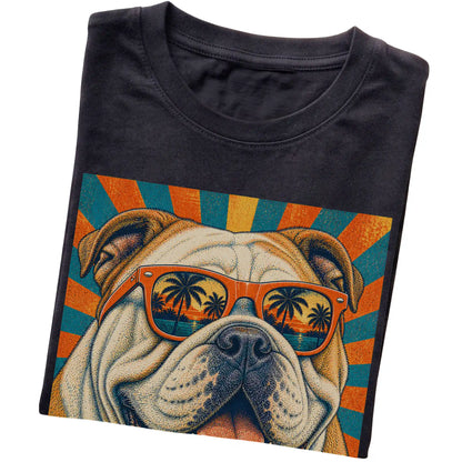 Folded Black softstyle T-shirt with a Retro Bulldog Dad design