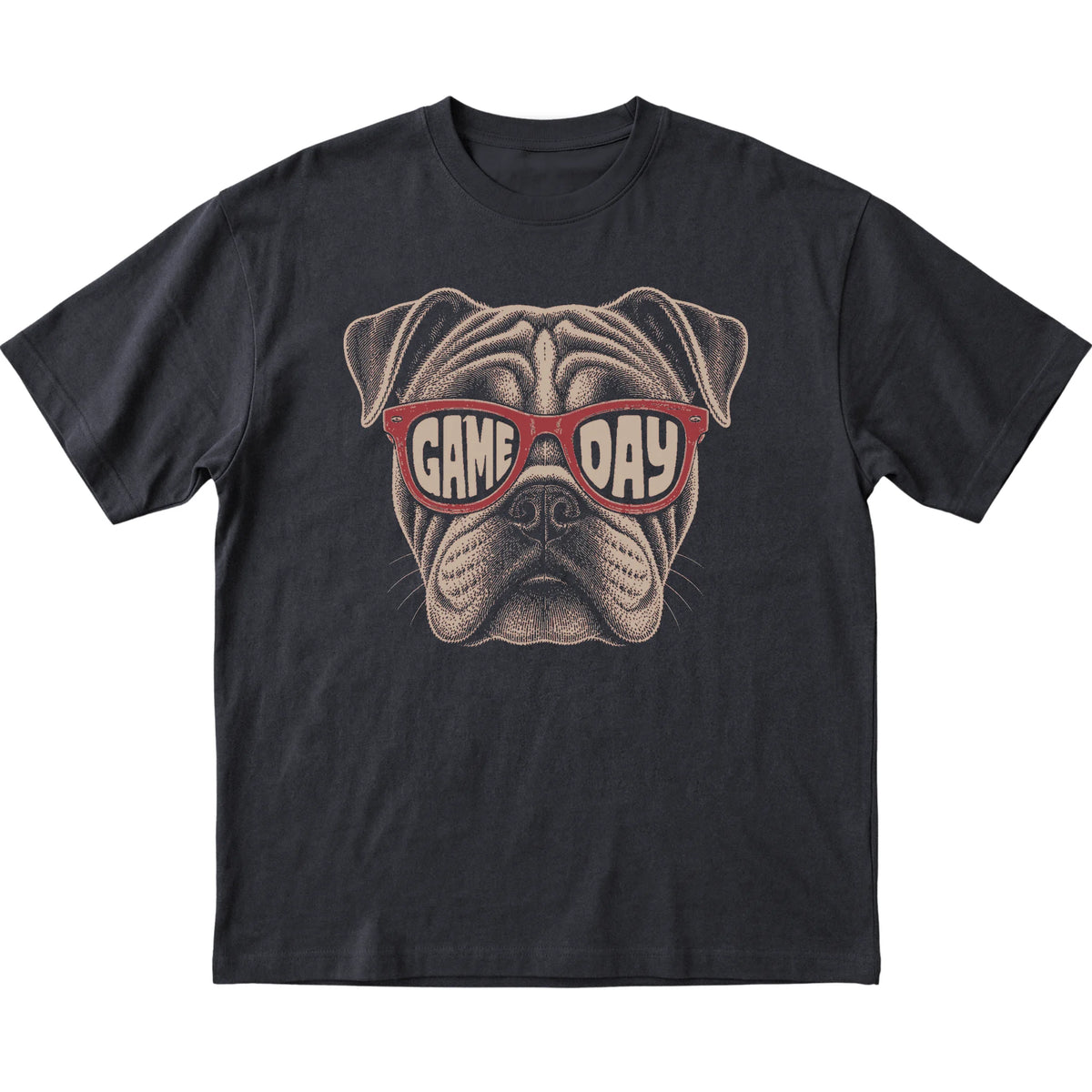 Black Bulldog Game Day Sunglasses T-shirt, laid flat