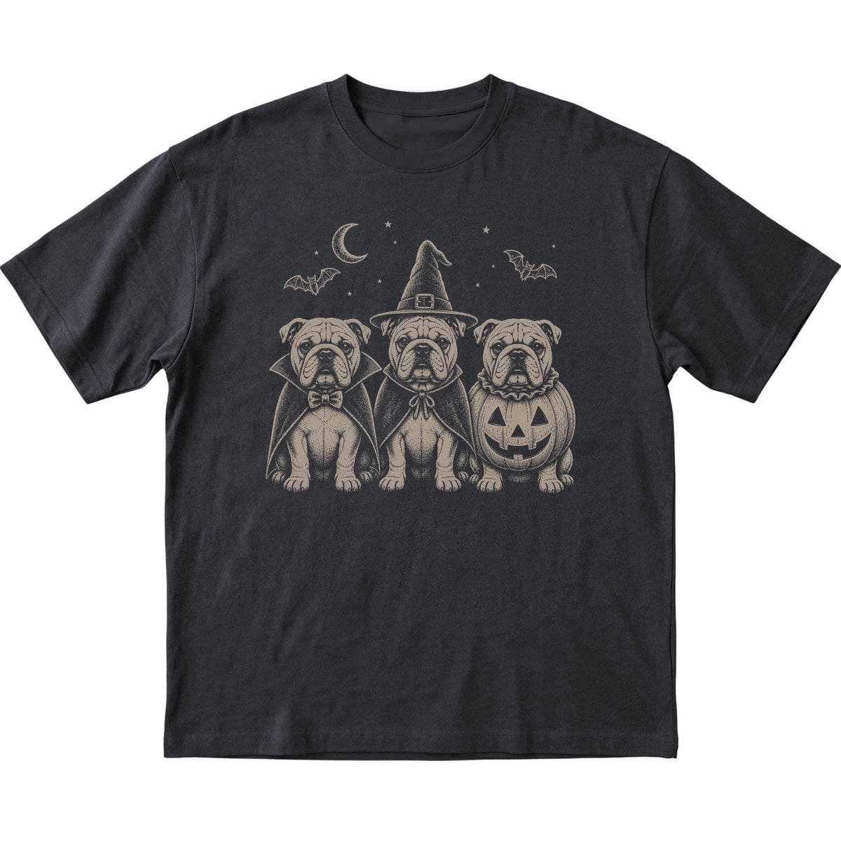 Black Bulldog Halloween Costume T-shirt, flat view