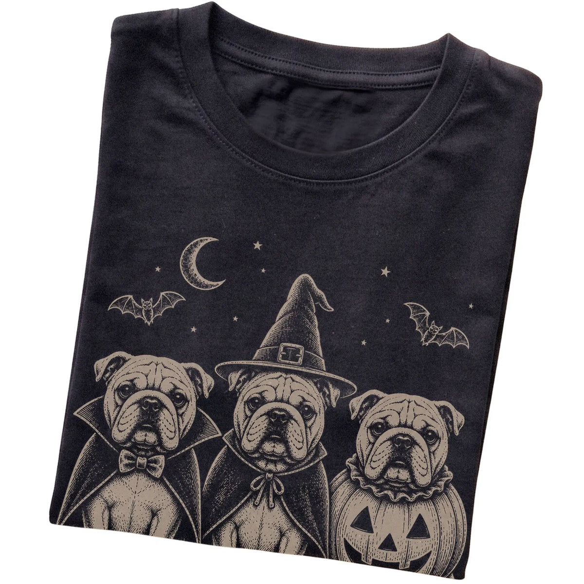 Black Bulldog Halloween Costume T-shirt, folded view