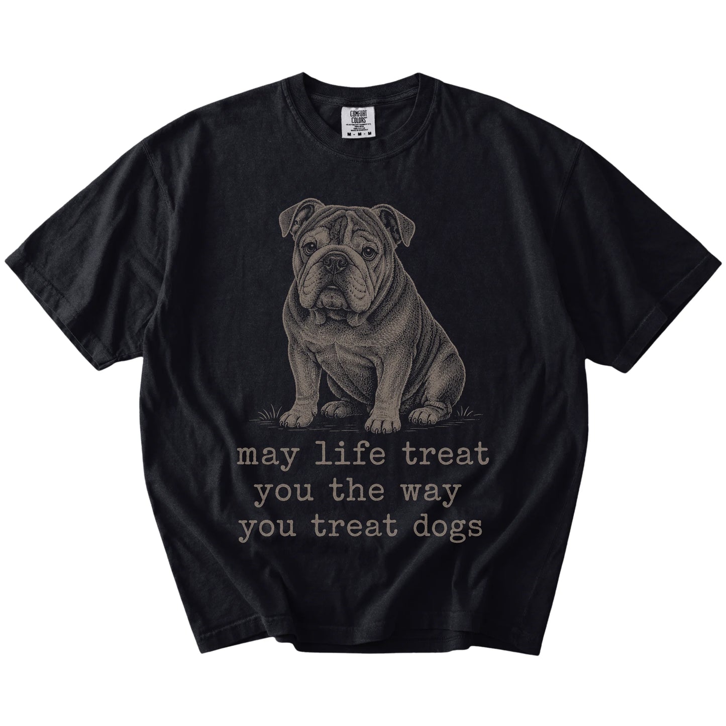 Black Bulldog Karma T-Shirt laid flat