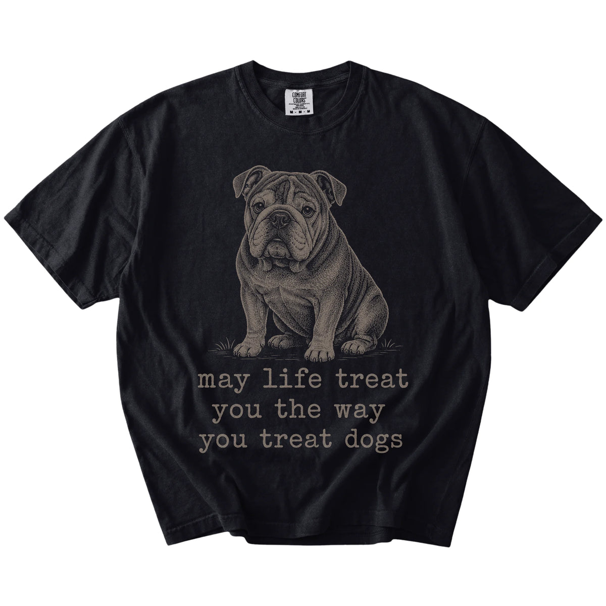 Black Bulldog Karma T-Shirt laid flat