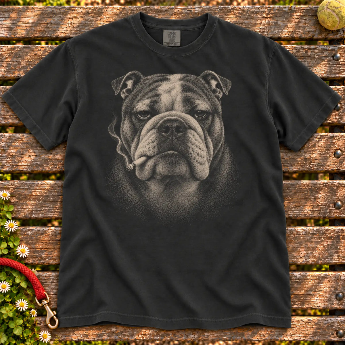 Bulldog smoking design on a Black t-shirt