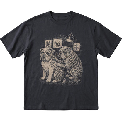Black Bulldog Dog Tattoo Artist shirt laid flat