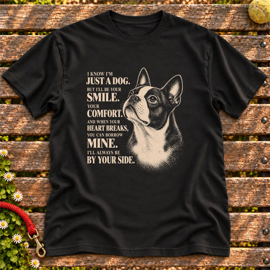 Black Gildan® Softstyle T-shirt featuring the Boston Terrier By Your Side design.