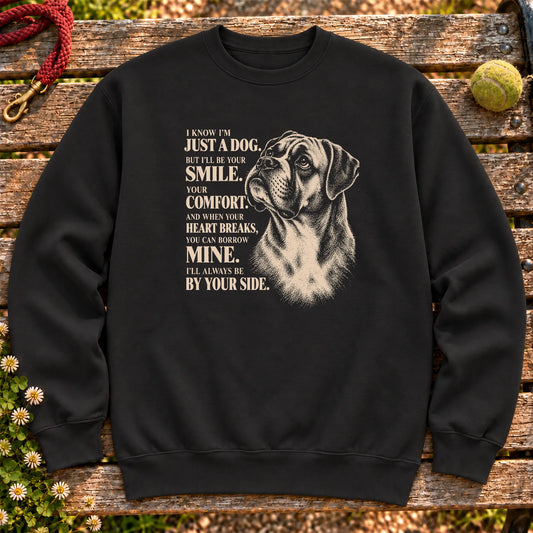 Black Gildan® crewneck sweatshirt featuring the Boxer By Your Side design.