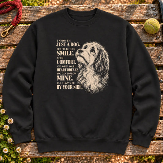 Black Gildan® crewneck sweatshirt featuring the Havanese By Your Side design.