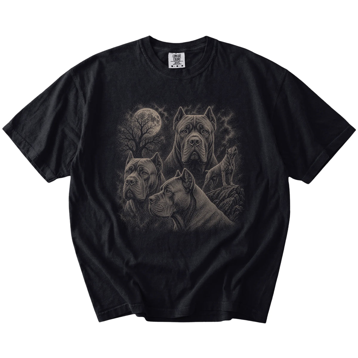Vintage moon montage featuring Cane Corso on a Black Comfort Colors® T-shirt