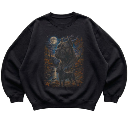 black sweatshirt with Cane Corso Autumn Moon artwork.