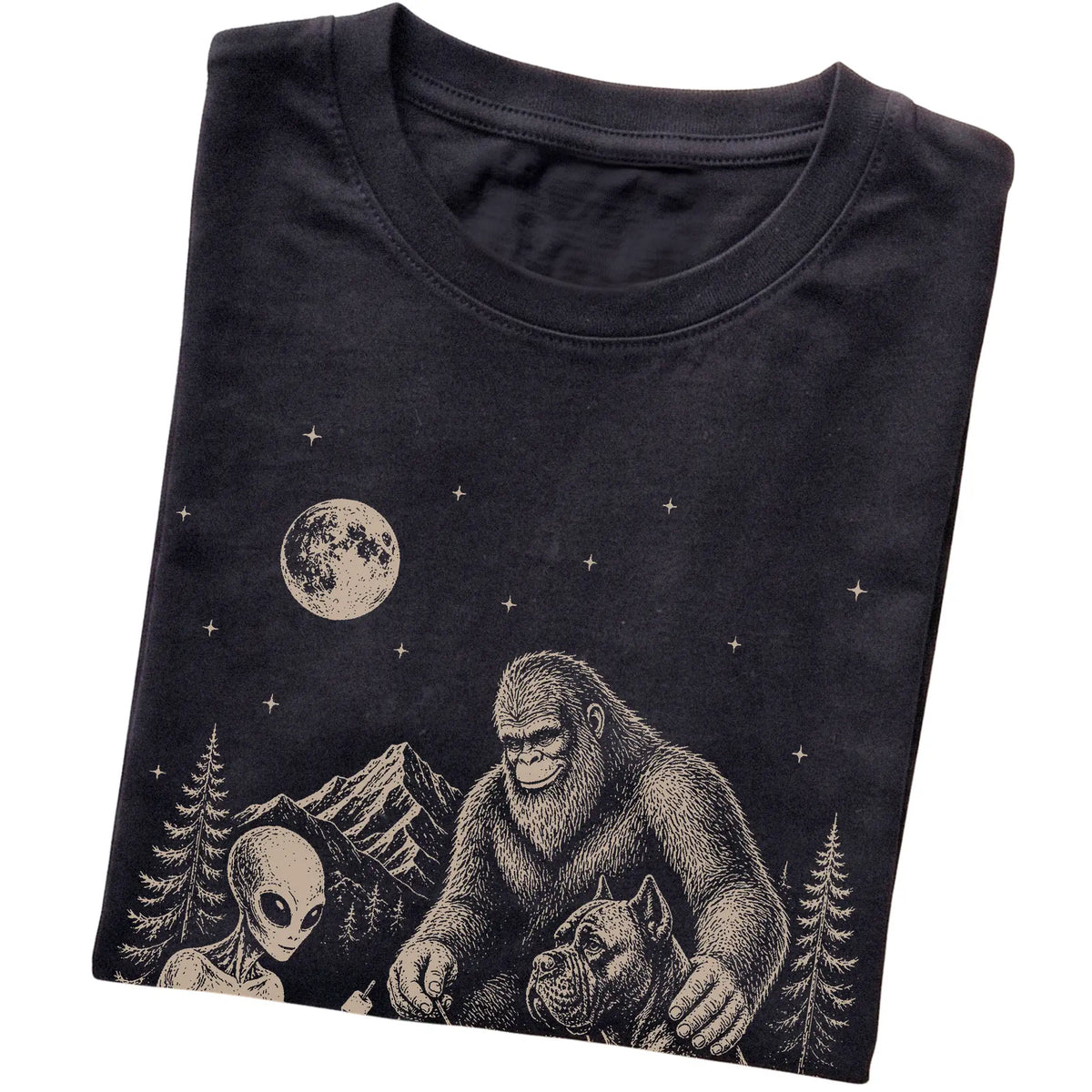 Black Cane Corso Camping with Bigfoot and Alien folded detail view