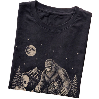 Black Cane Corso Camping with Bigfoot and Alien folded detail view