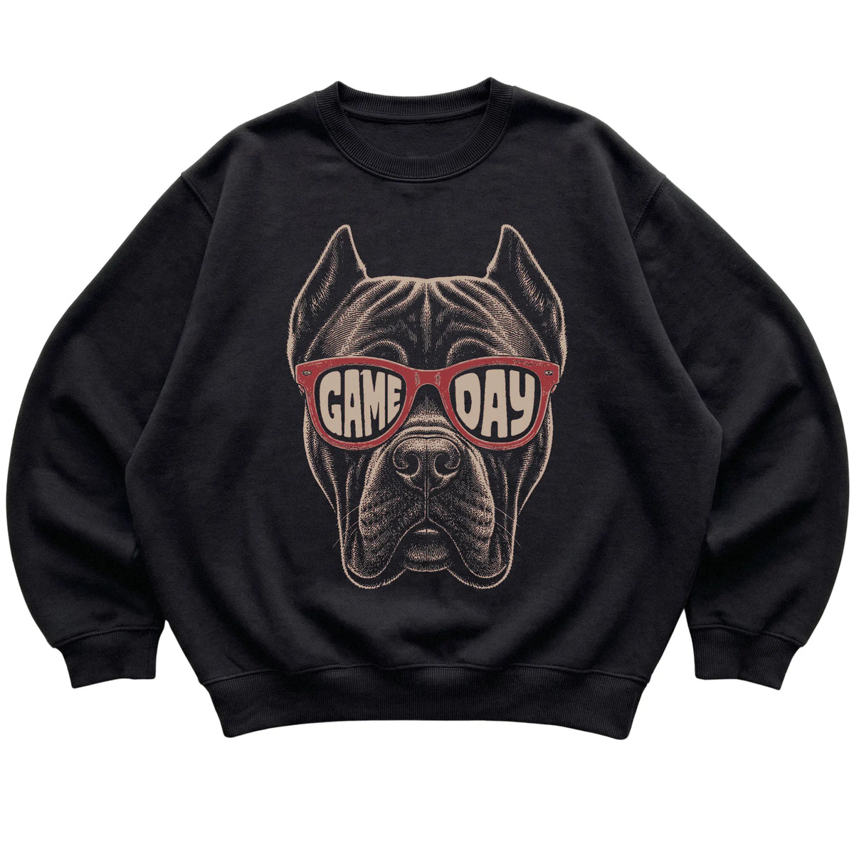 Black Cane Corso Game Day Sunglasses sweatshirt, laid flat